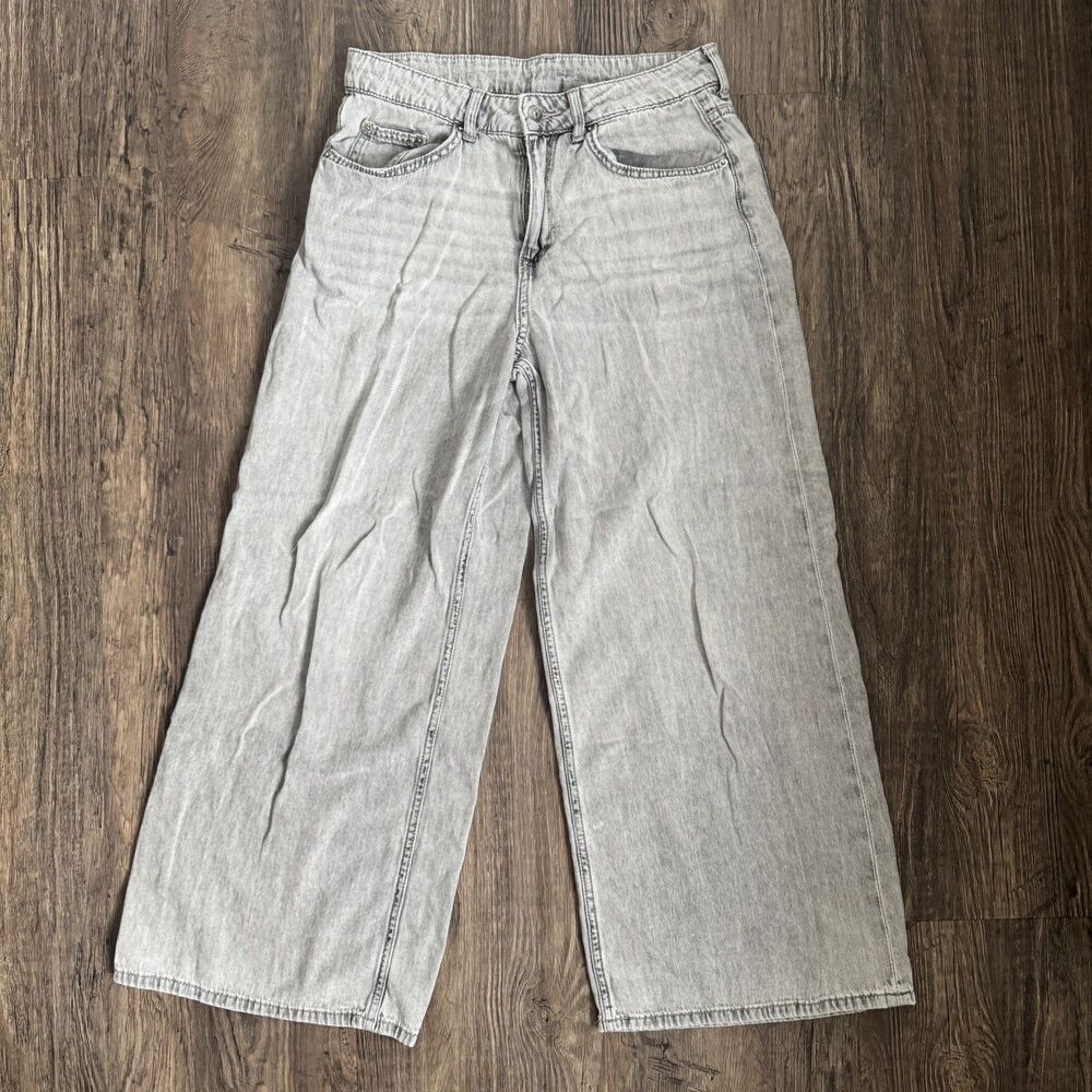 H&M Divided Women's Gray High Waisted Baggy Wide Leg Denim Jeans Pants Size 4
